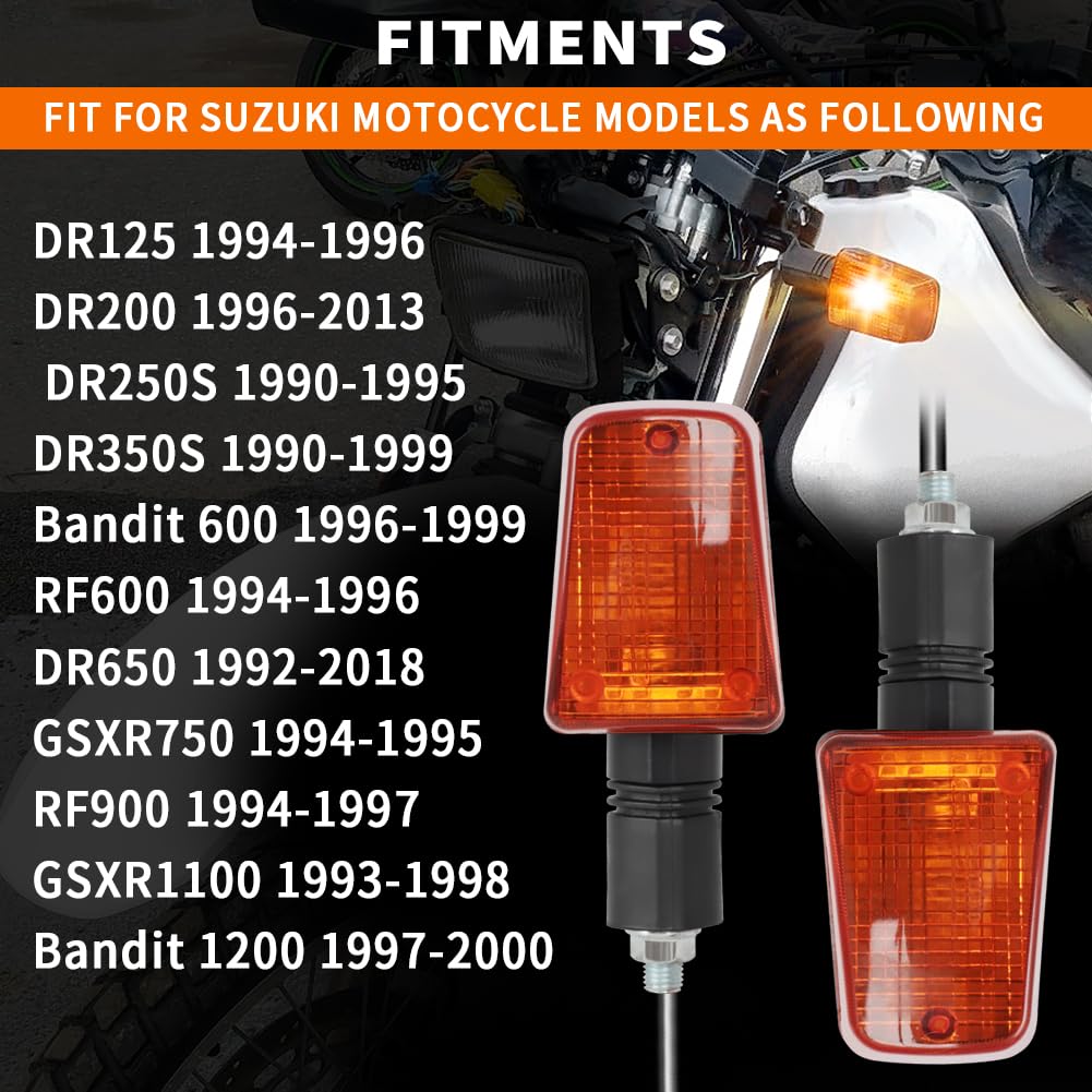 Motoparty Short-stem Turn Signals for Suzuki DR350 DR650 DR 125 200 250 350 650 GSXR 750 1100 with Good Durability and Waterproo