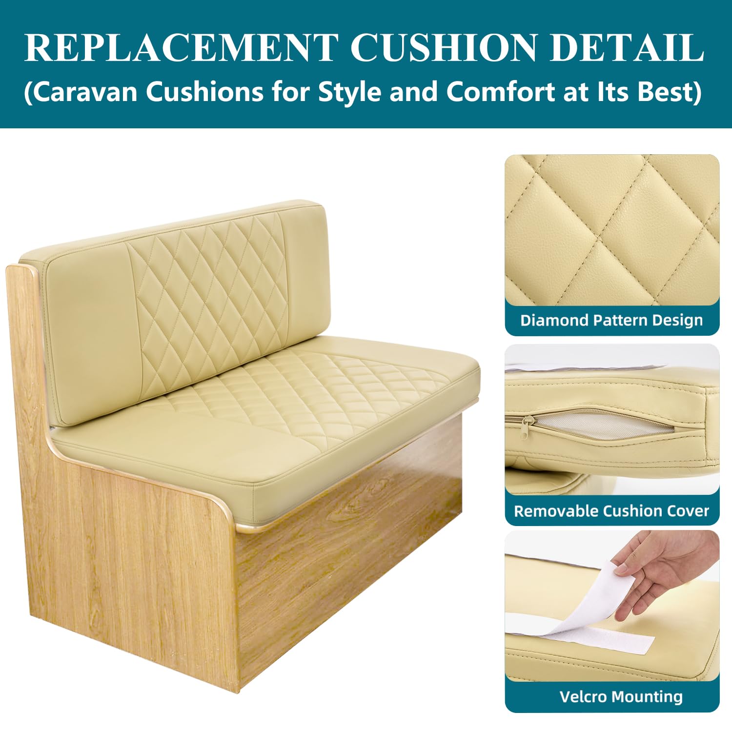 AZXZCS Replacement Camper Cushion,RV Dinette Cushions,2 Sets of PU Leather Dinette Cushions with Memory Foam Camper Trailer Bed