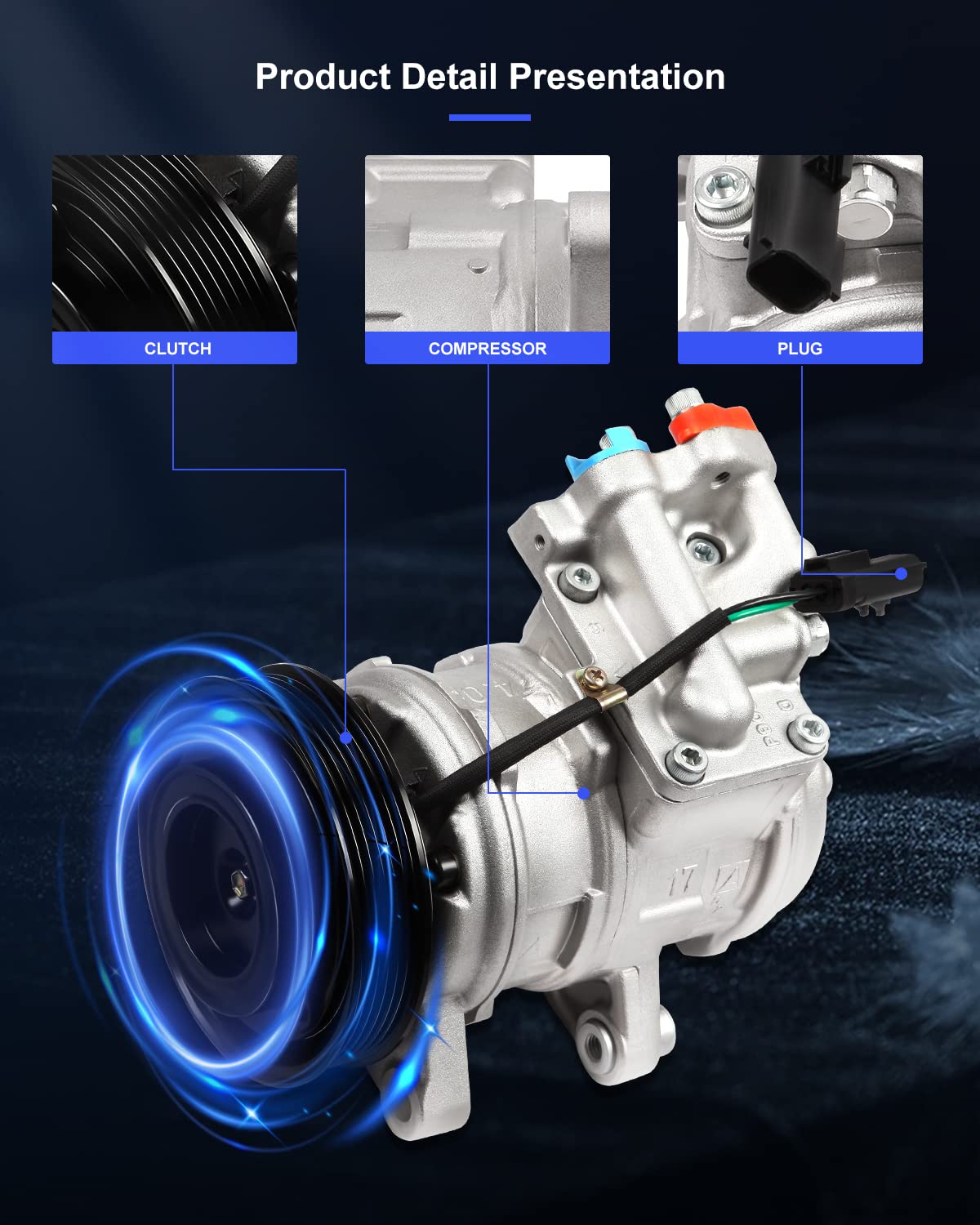 Eccpp Ac Compressor 1999-2004 Fit For Jeep Grand For Cherokee 4.0L 1999-2006 For Jeep Wrangler 4.0L Air Conditioning Compressor