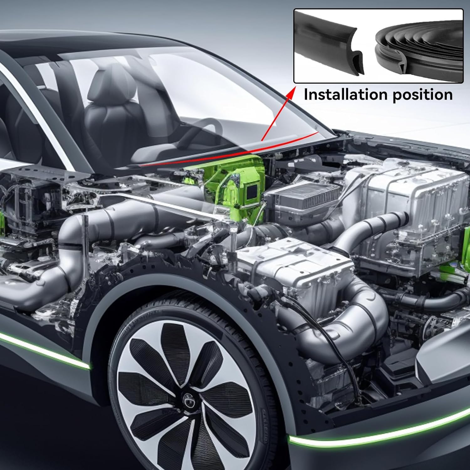 HERCHR Rubber Strip, 1.7M/ 5.6Ft Car Front Windshield Window Seal Strirp Moulding Trim, Black Rubber Seal Car Windshield Window