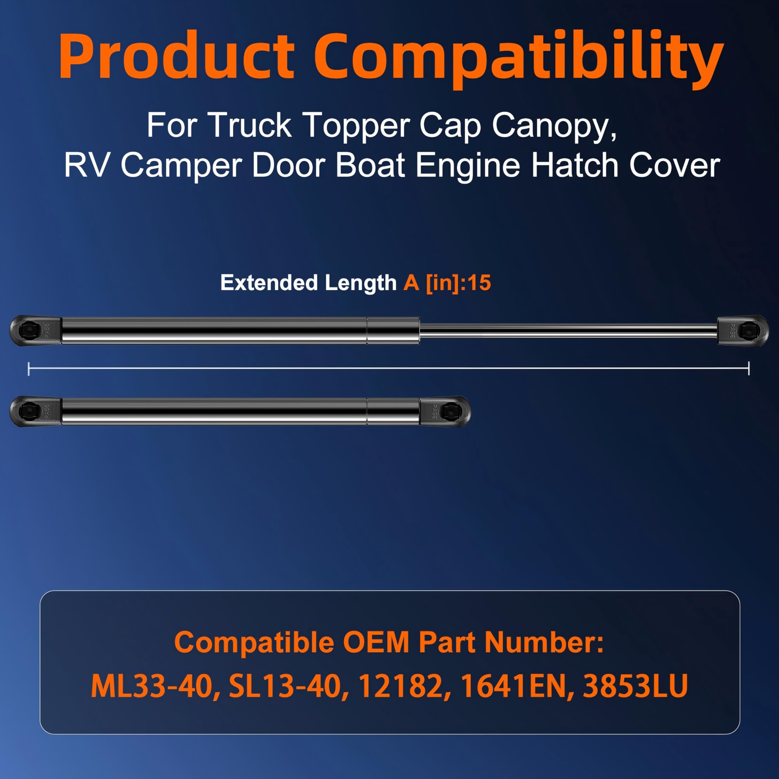 Euplokeer Qty (2) Ml33-40 15In Gas Strut For Sungtop Leer Are Truck Camper Topper Cap Canopy, Lgp6-150-40 Gas Spring Shock Lift