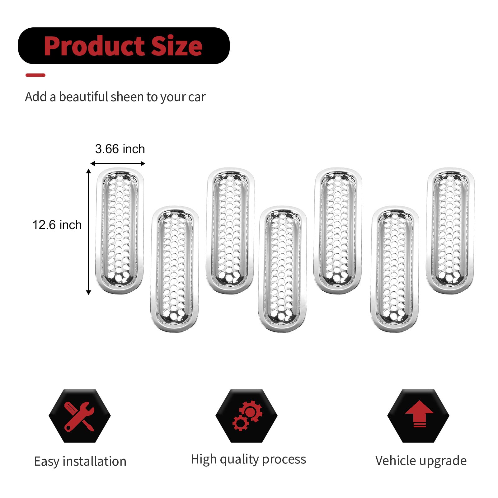 Rt-Tcz Upgrade Version Clip-On Grille Front Mesh Grille Inserts For Jeep Wrangler 2007-2015 (Chrome)