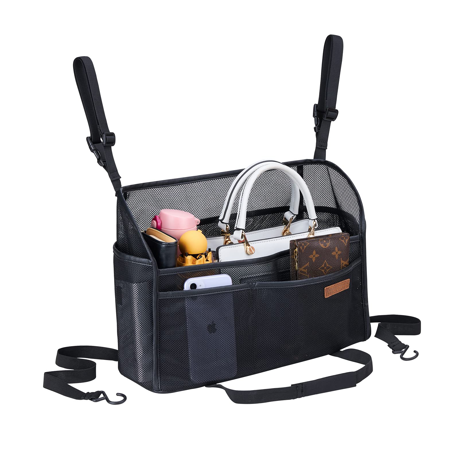 Wllwoo Car Net Pocket Handbag Holder Between Seats Back Storage Organizer Purse Holder For Console Front Seat Storage Barrier