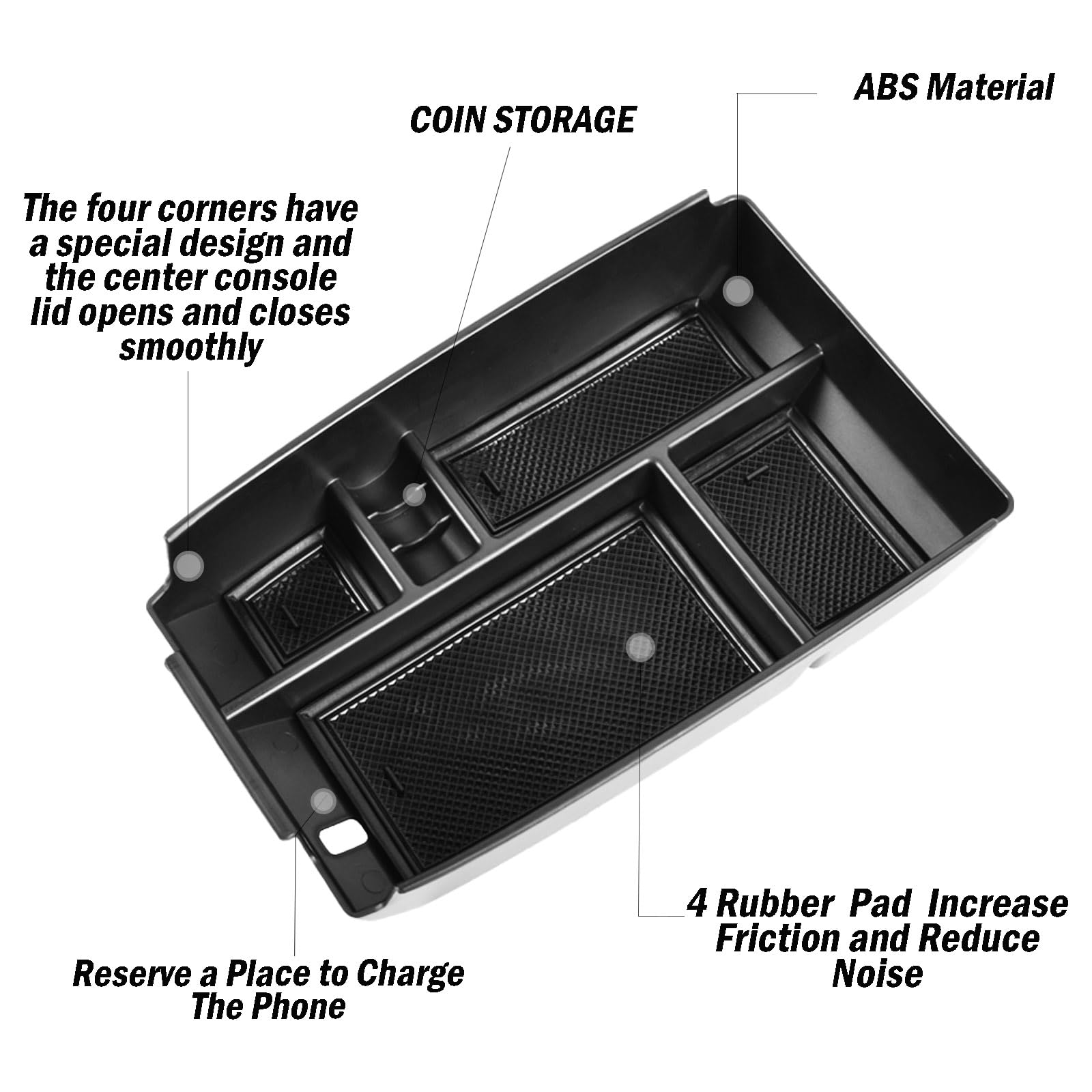 Tacobro Center Console Organizer Tray Compatible With Ford Escape 2020-2024 2025 And 2021 2022 2023 2024 2025 Bronco Sport Cx430 4-Door (Not For U725 2-Door) Secondary Storage Armrest Box - Black