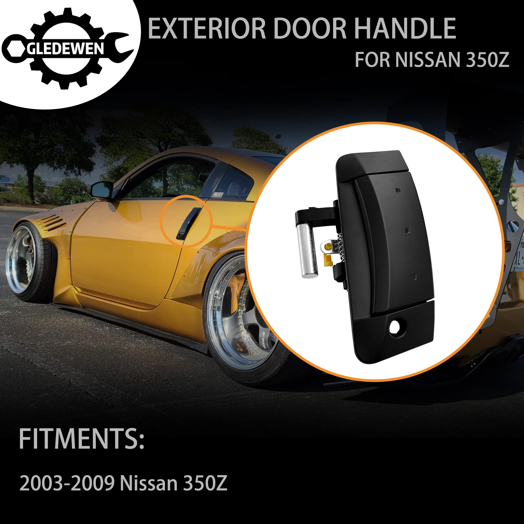 Gledewen Exterior Door Handle Driver & Passenger Side Matte Black | Replacement For 2003-2009 Nissan 350Z | Replaces# 80607-Cd41E, 80607-Cd40B, 80606-Cd01E