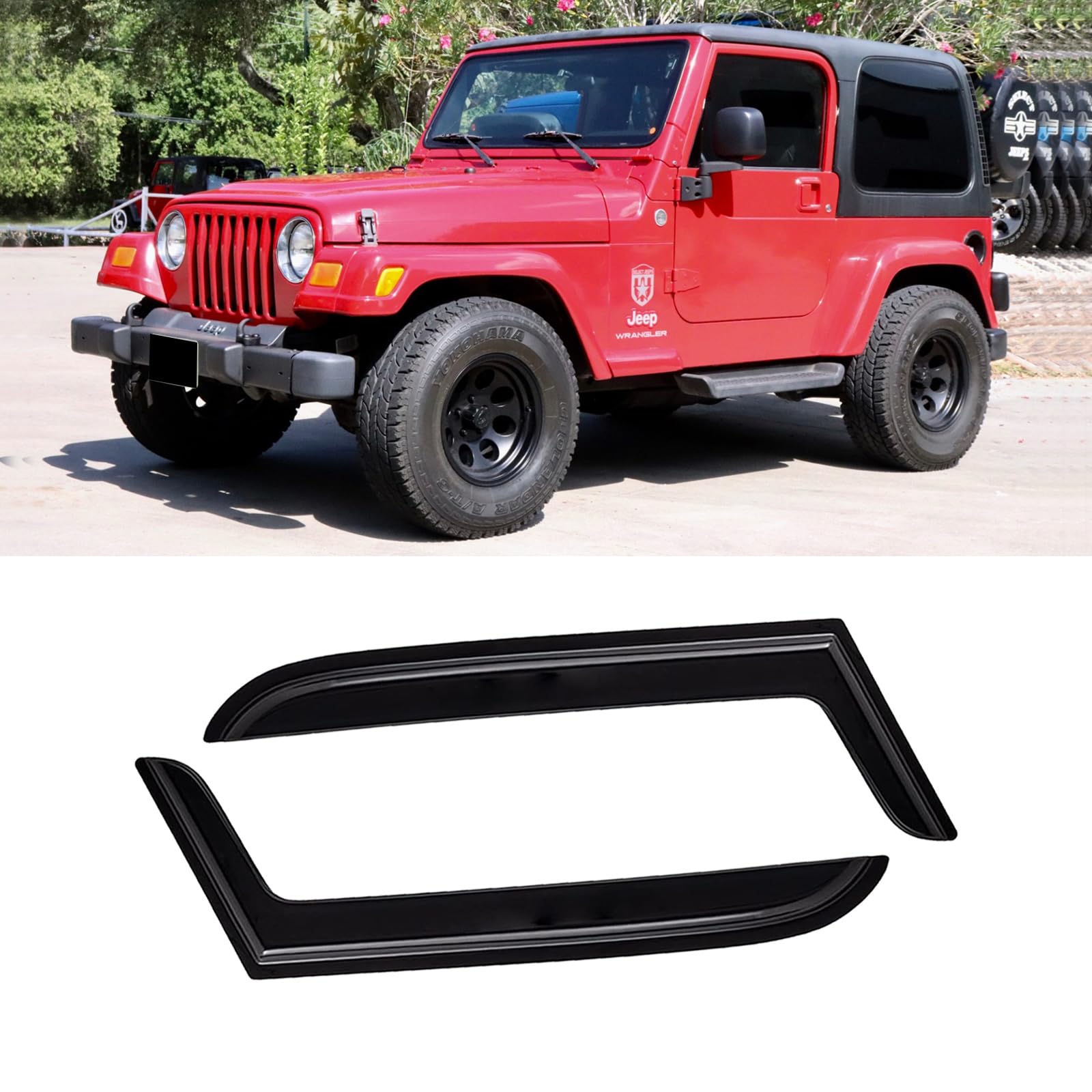 Cmvt Auto Window Visor For 1997-2006 Jeep Wrangler (Tj) 2-Door, Out-Channel Rain Guards Shields Vent Shade Deflector Wind Dark S