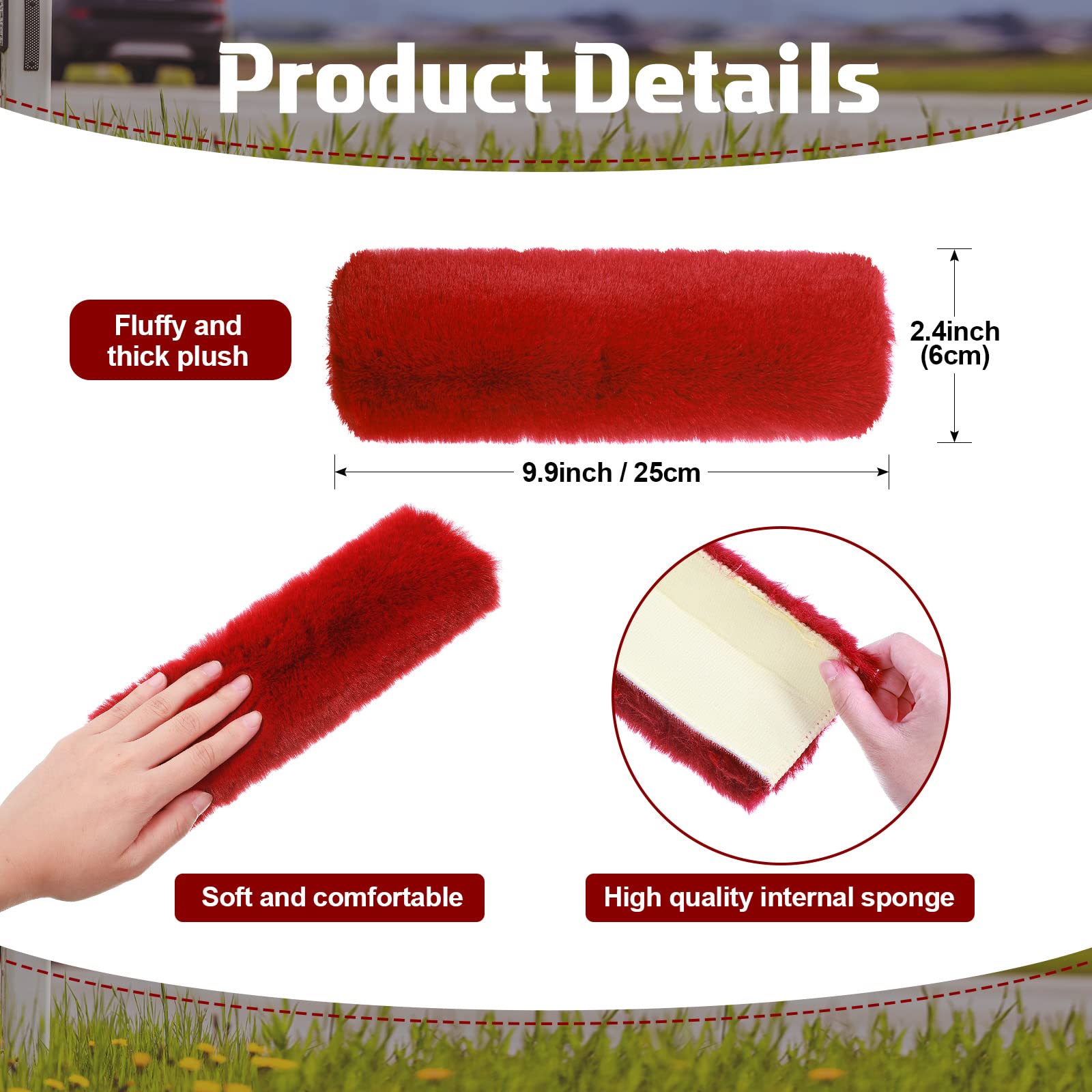 Boao 4 Pack Faux Sheepskin Car Seat Belt Pads Seatbelt Protector Soft Seat Belt Shoulder Strap Cover Comfort Harness Pad(Wine Re