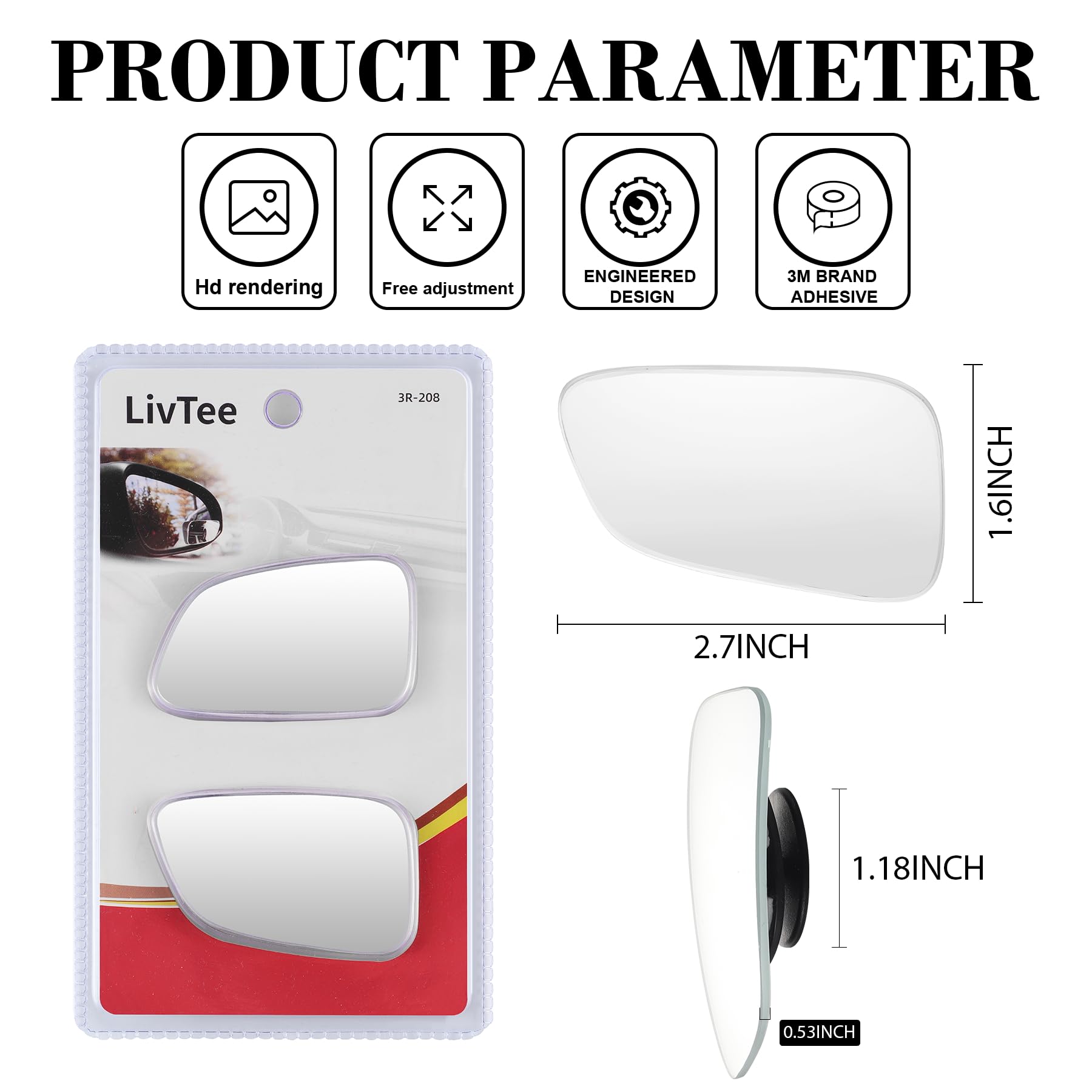 Livtee Blind Spot Car Mirror, Hd Glass Frameless Convex Side Mirror Blindspot, Wide Angle Rear View Car Mirrors For Cars Suv Trucks And Rvs - Car Accessories