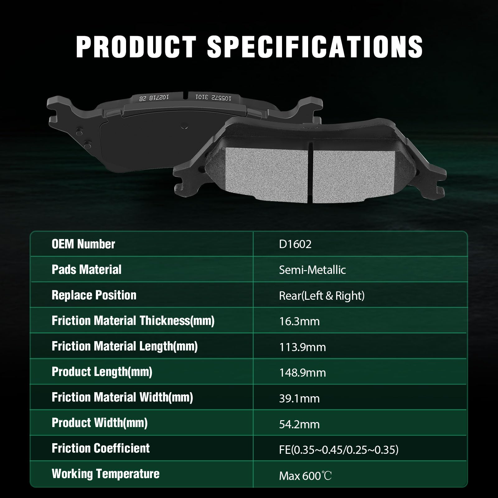 Automuto 4Pcs Rear Semi-Metallic Disc Brake Pads Set D1602 For Ford For F-150 2012-2020