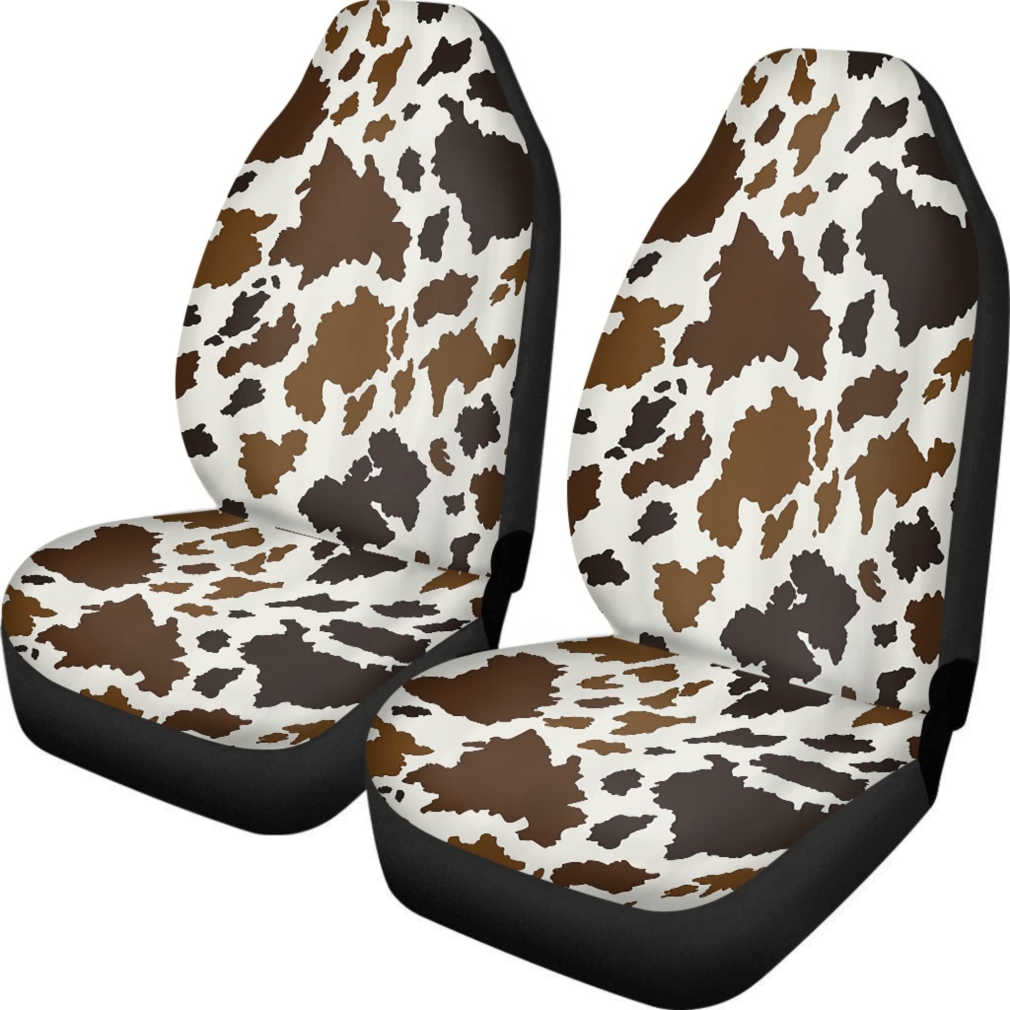 TOADDMOS Auto Seat Covers, Brown Cowhide Design Car Accessories for Interior Decor, Front Seat Covers Full Set, Universal Fit Mo