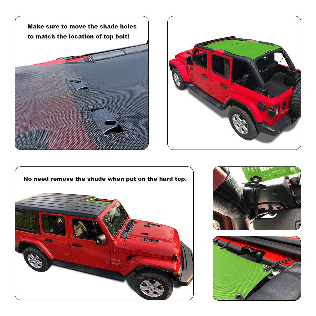 Shadeidea Sun Shade Top For Jeep Wrangler Jl (2018-2023) Unlimited 4 Door Front And Rear - Green Mesh Screen Sunshade Jlu Top Co