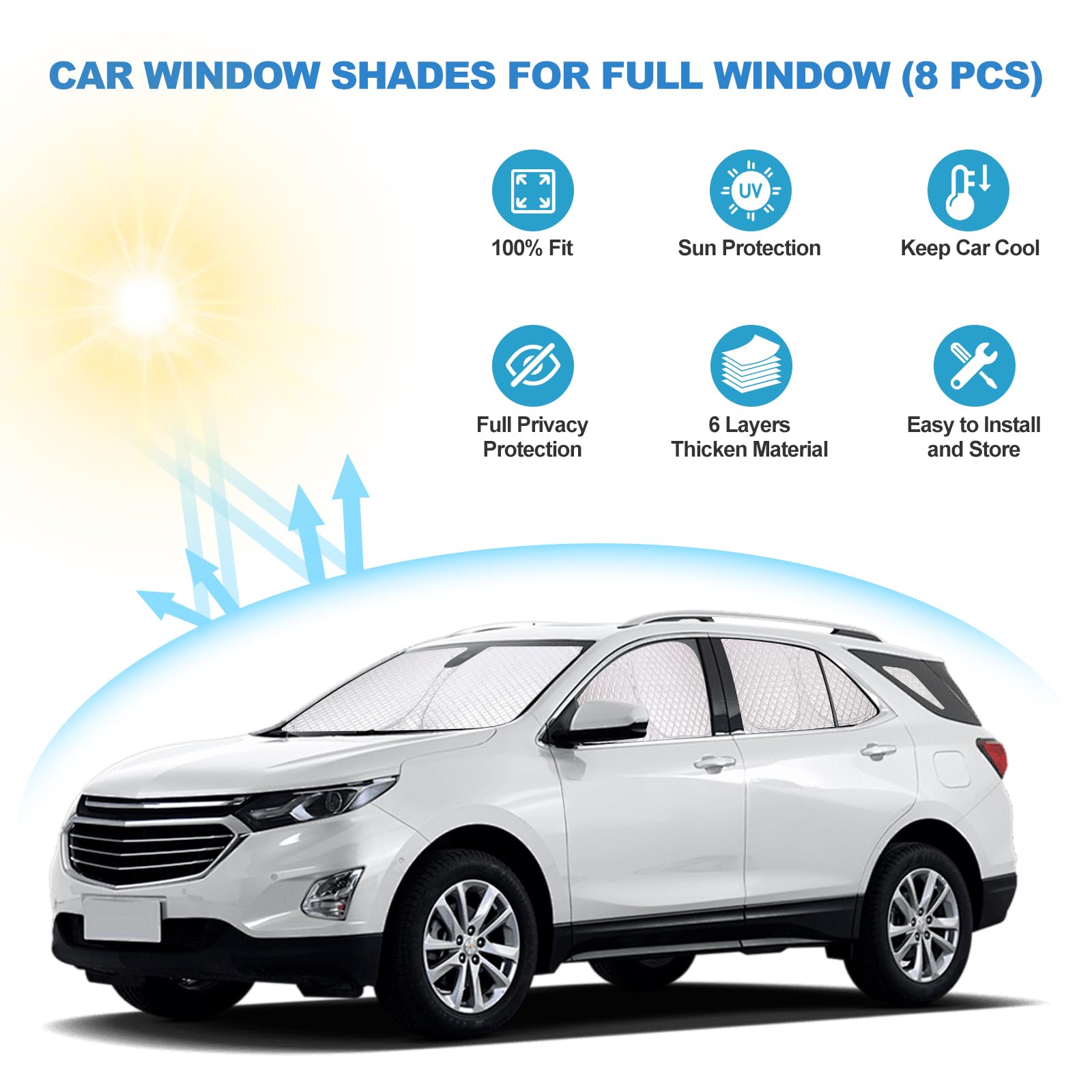 XCBYT 2018-Present Equinox Window Shades | 6 Layers Thickened Car Window Covers | 2 in 1 Car Full Window Privacy Curtains | 100%