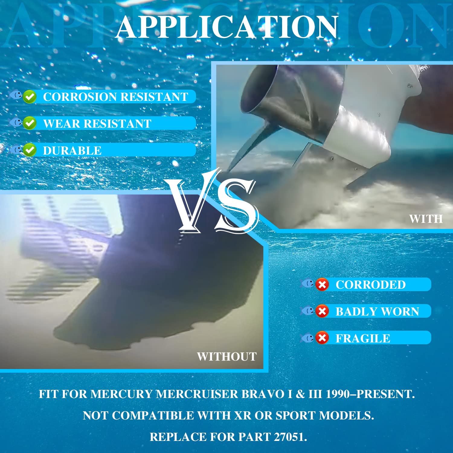 27051 Stainless Steel Skeg Guard Fix Damaged Skeg Fits For Mercury Mercruiser Bravo I & Iii 1990-Present, Not Compatible With Xr/Sport Models