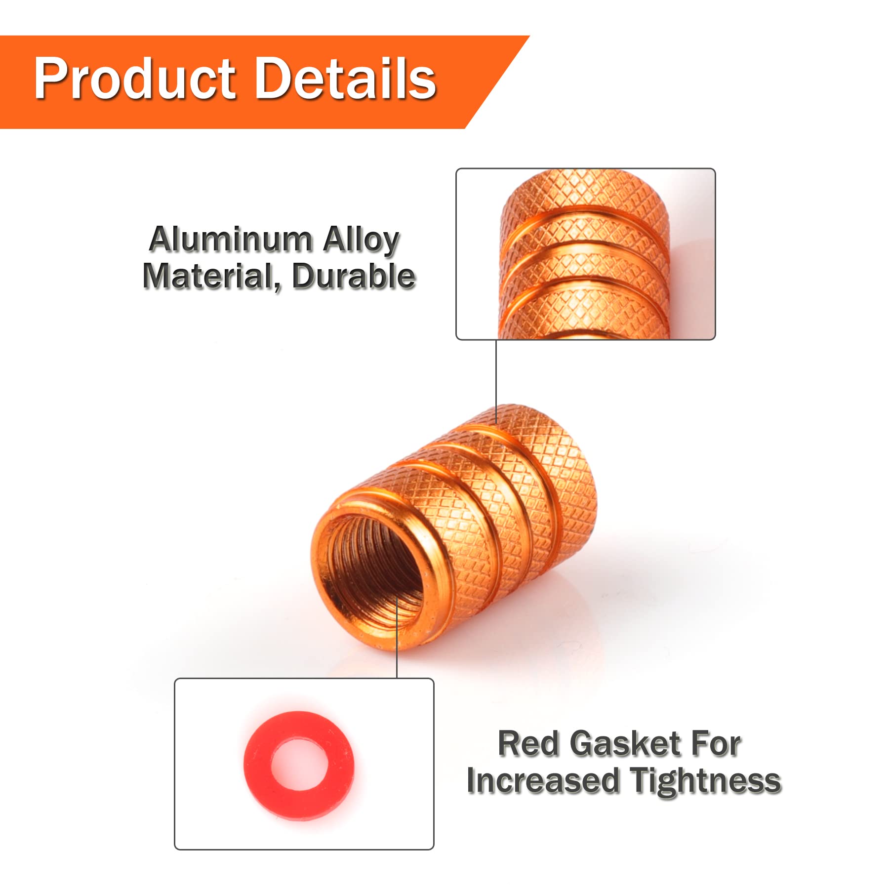 Singaro 12Pcs Tire Valve Stem Caps, Car Exterior Accessories, Aluminum Alloy Valve Cover Universal For Cars, Trucks, Motorcycles And Bicycles (Orange)