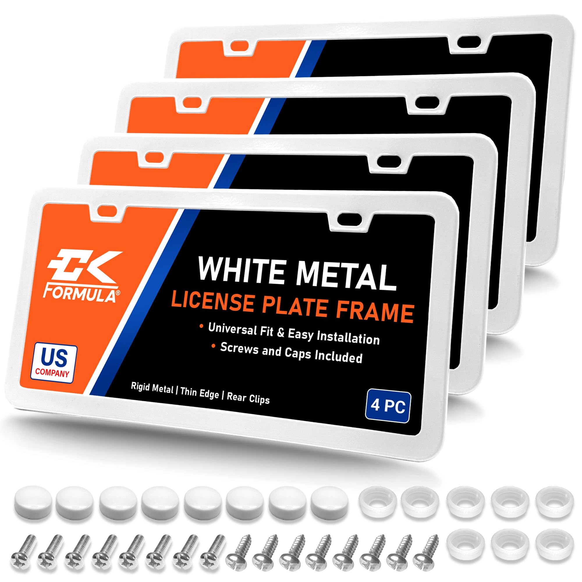 Pure White License Plate Frames Metal - Value Pack Of 4, Car License Plate Holder For Men, Porta Placas Para Auto, Licence Car T