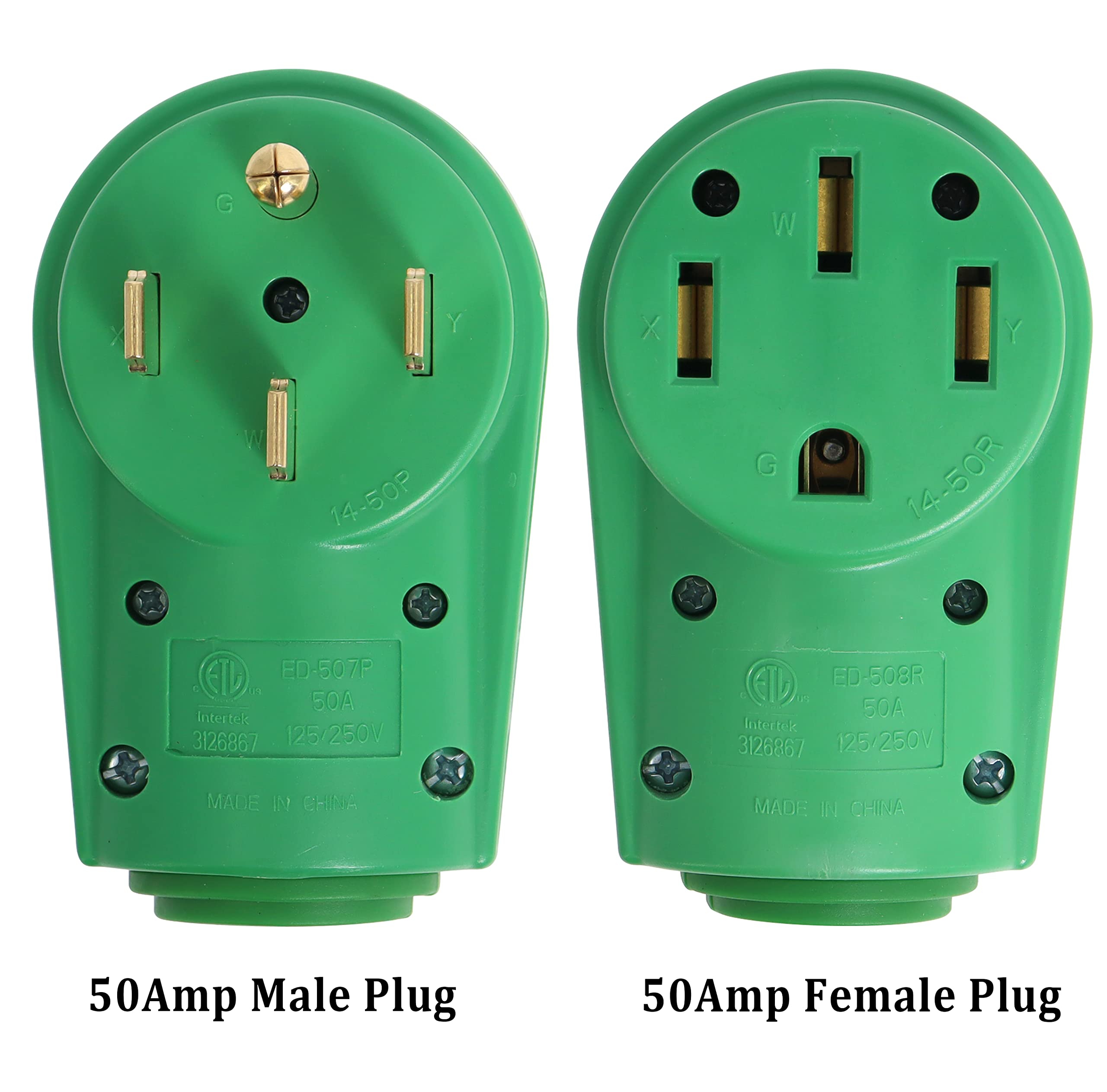 50 Amp Rv Male And Female Plug Set 14-50P/50R Receptacle Rv Electrical Campers Plug Replacement For Rv, Camper, Caravan Green