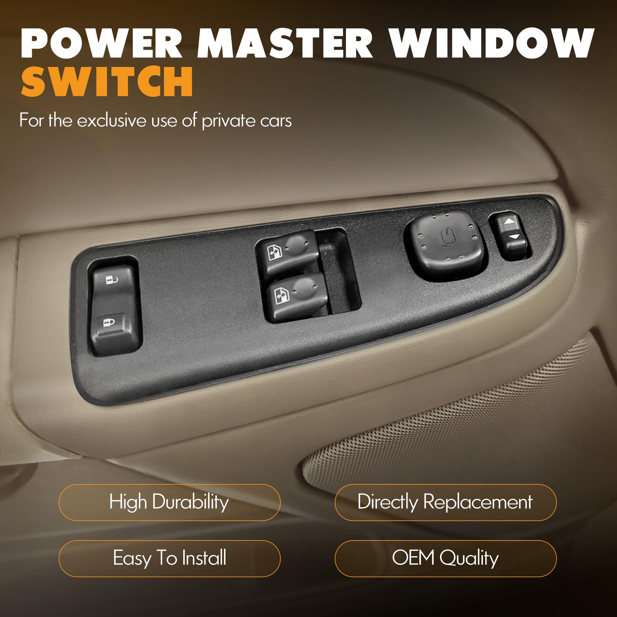 ASOPARTS 15883322 Front Driver Side Power Window Switch and Tan Bezel Assembly with Folding Mirror Switch Fit for 2003-2007 Chev