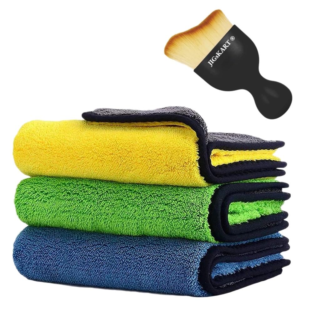 JIGsKART Microfiber Cloth 3Pcs  40x40 cms  800 GSM Extra Thick Lint & StreakFree Multipurpose Cloths  Automotive Microfibre 