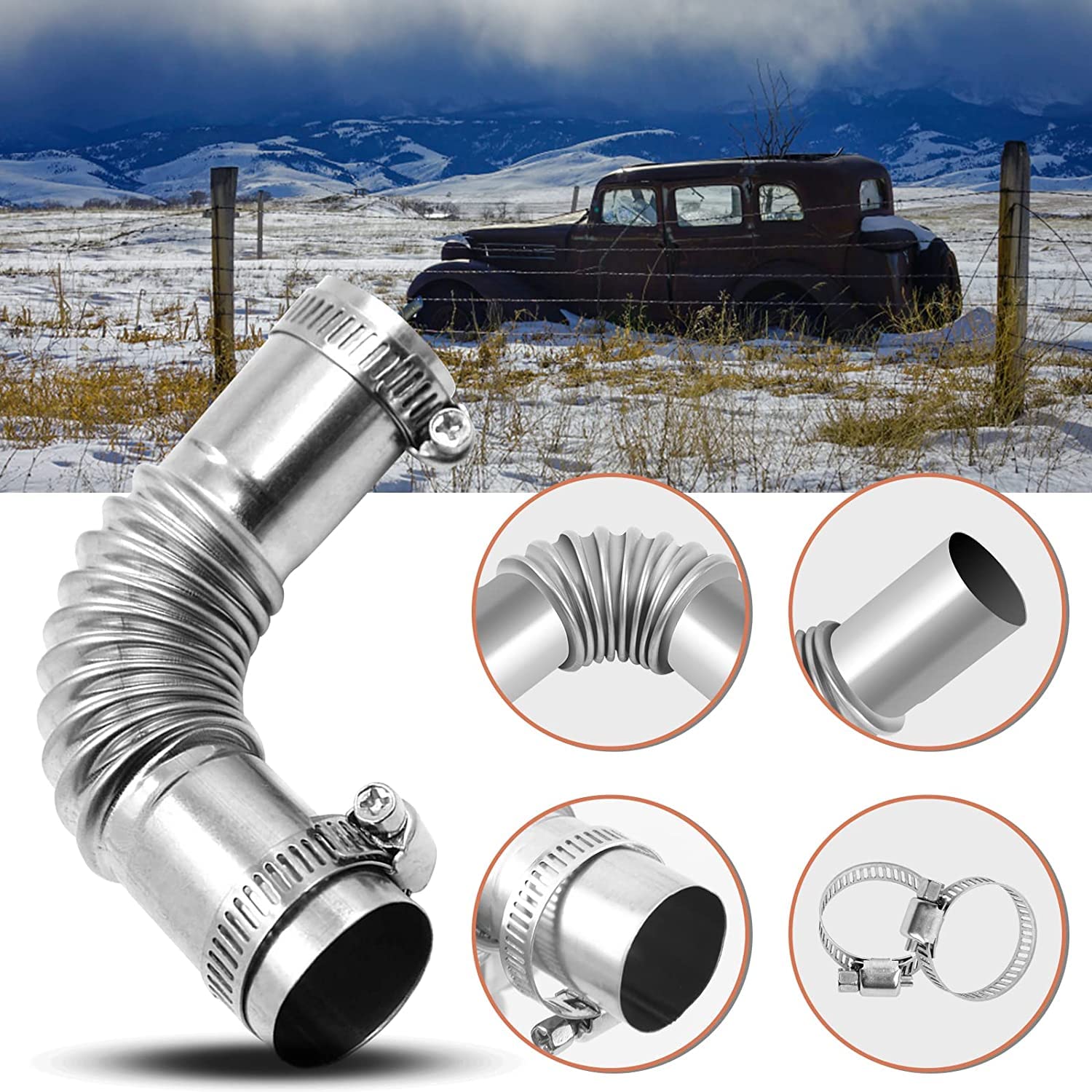 25Mm Air Parking Heater Exhaust Pipe Tube Elbow Connector Stainless Steel Windproof Cap Gas Water Heater With 2 Connector For Diesel Boat Heater