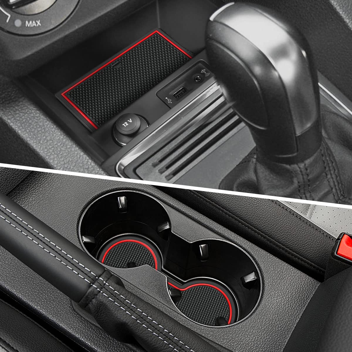 Auovo Protector Mats For Volkswagen Jetta Accessories 2013-2018 Custom Fit Door Compartment Liners Cup Holder Console Liners Anti Dust Mat Pads Car Interior(10Pcs/Set)(Red)