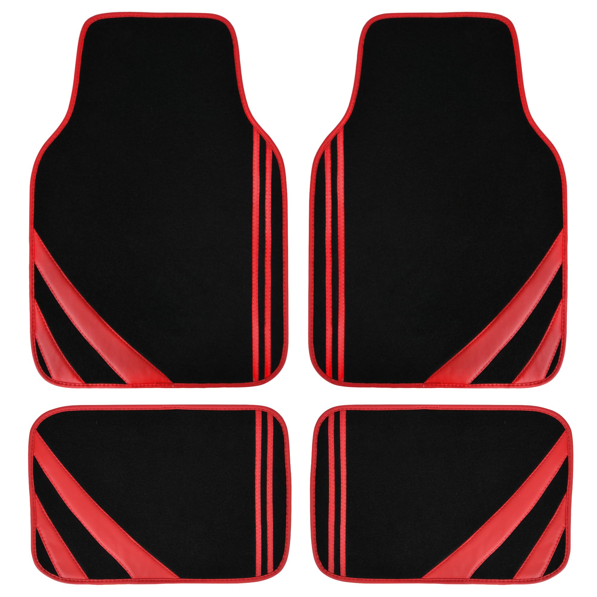 Car Pass Red Edge Leather Car Floor Mats, Universal Waterproof Car Mats With Double Stitch Line And Anti-Slip Backing Design, Fo