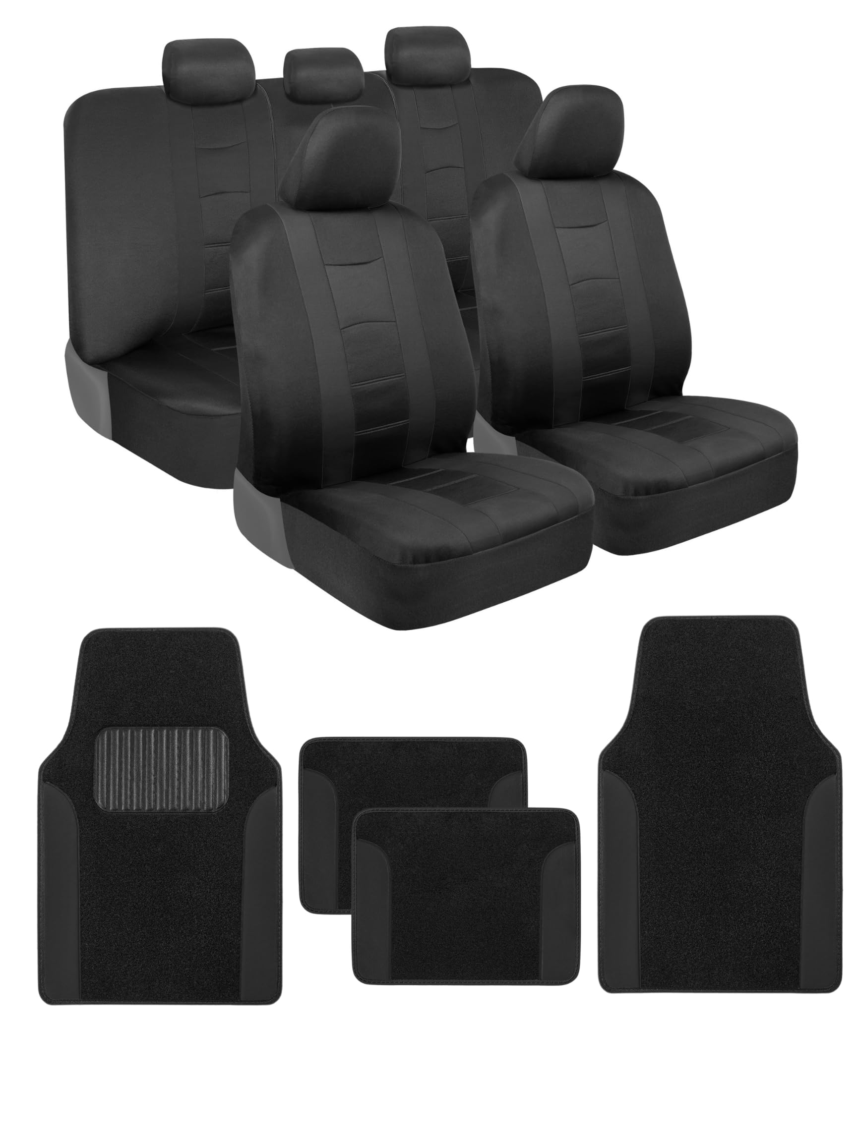 Bdk Carxs Black Car Seat Covers Full Set With Matching Set Of Floor Mats For Suv, Car, & Truck - Car Seat Covers Front Seats & B