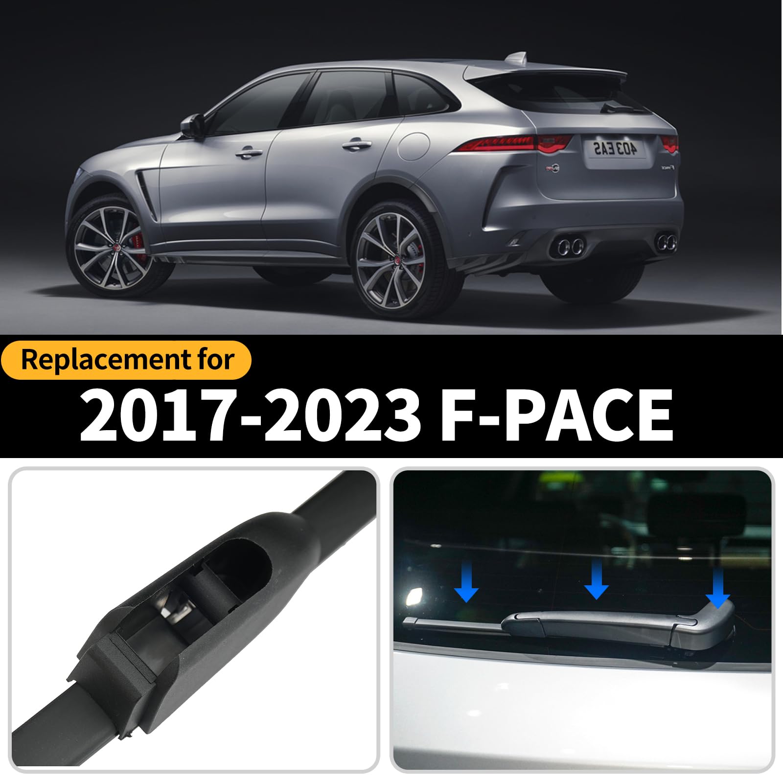 GARDIMU Replacement Rear Wiper Blade Arm Set for Jaguar F-PACE 2017-2023 - Back Window Wiper Assembly