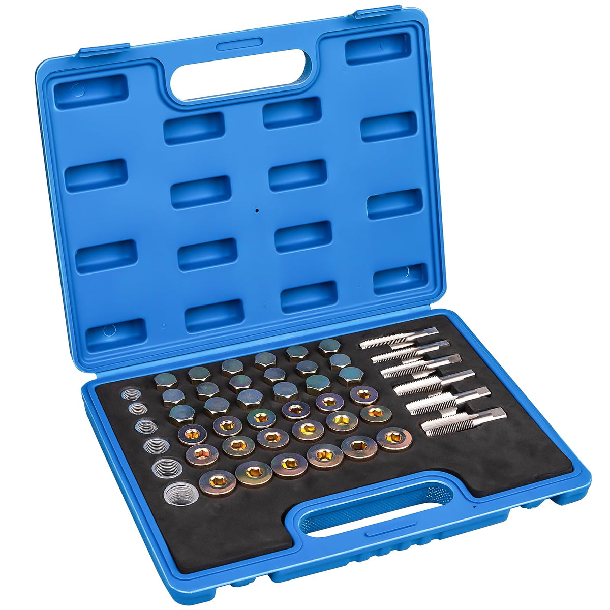 Luney 114Pcs Oil Pan Drain Plug Repair Kit, Oil Drain Plug Removal Thread Repair Tool Kit, Drain Pans Automotive Rethreading Tools Kit M13 M15 M17 M20 M22, Metric Universal