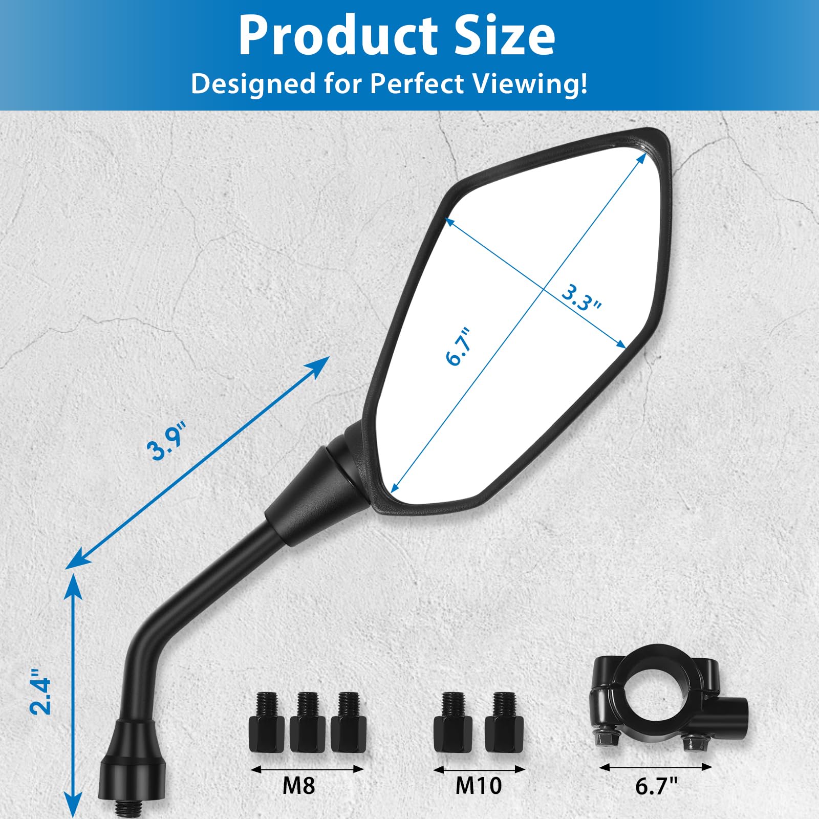 Atv Mirror, Motorcycle Side Mirrors For 8Mm 10Mm Bolt, 7/8'' Handle Bar Mount Clamp Motorcycle Atv Accessories,Compatible With S