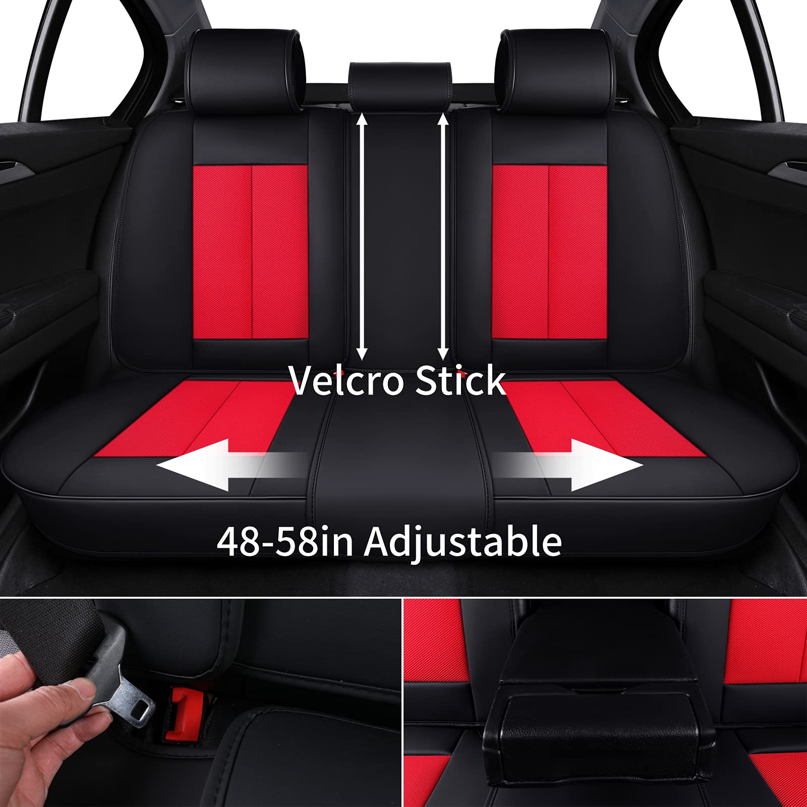 Coverado Seat Covers Full Set, Breathable Fabric&Leather Car Seat Cover, 5 Seats Universal Car Seat Protectors, Seat Cover Water