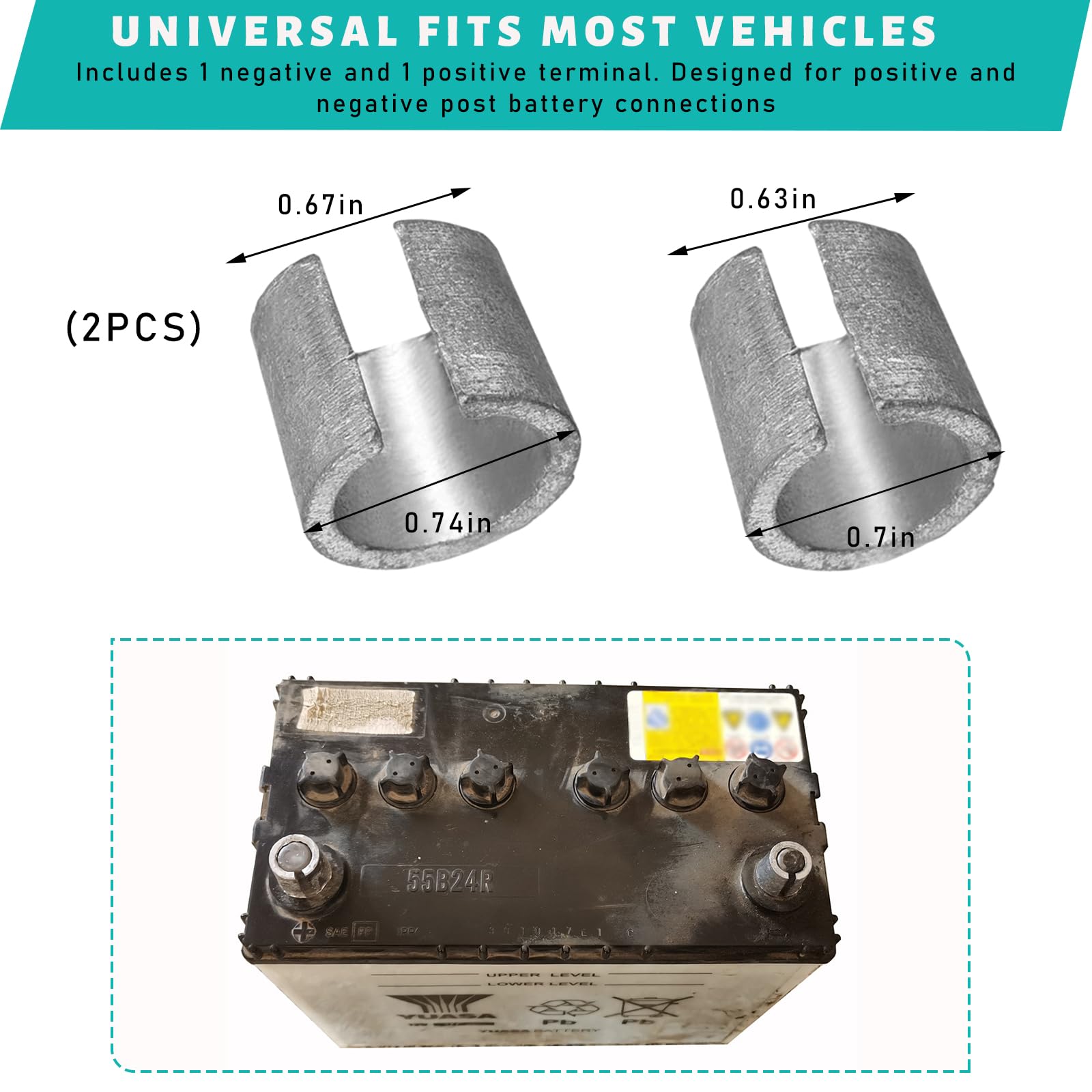 Sylvil 2 Pairs Battery Adaptor Sleeves, Car Battery Negative Battery Terminal Adapter Positive Post Shim Lead, Universal Vehicle