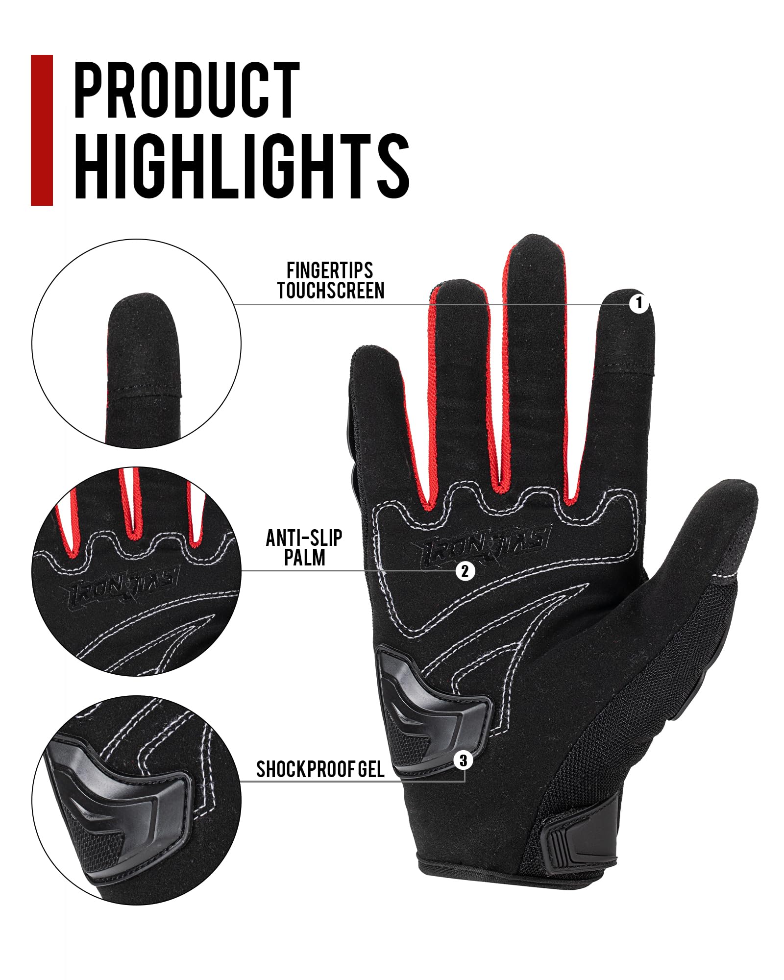 Iron Jia'S Motorcycle Gloves Full Finger Durable For Road Racing Bike Summer Spring Powersports Support Touch Screen Red-Xl