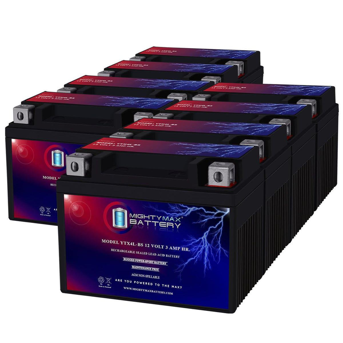 Mighty Max Battery Ytx4L-Bs 12V 3Ah Replacement Battery Compatible With E-Ton Axl, Txl, Nxl, Rxl 50 And 90Cc 99-03 - 8 Pack