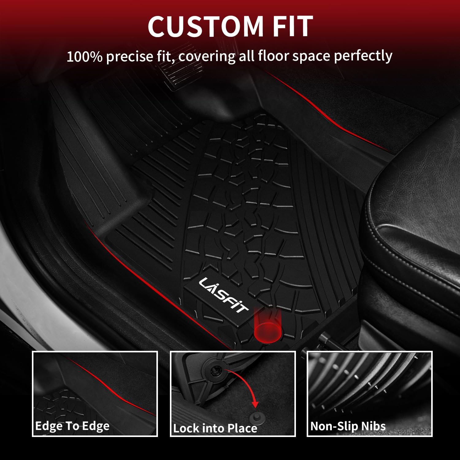 Lasfit Floor Mats For Jeep Compass 2017-2025 All Weather Tpe Custom Fit Car Mats Floor Liners 1St & 2Nd Row, Black