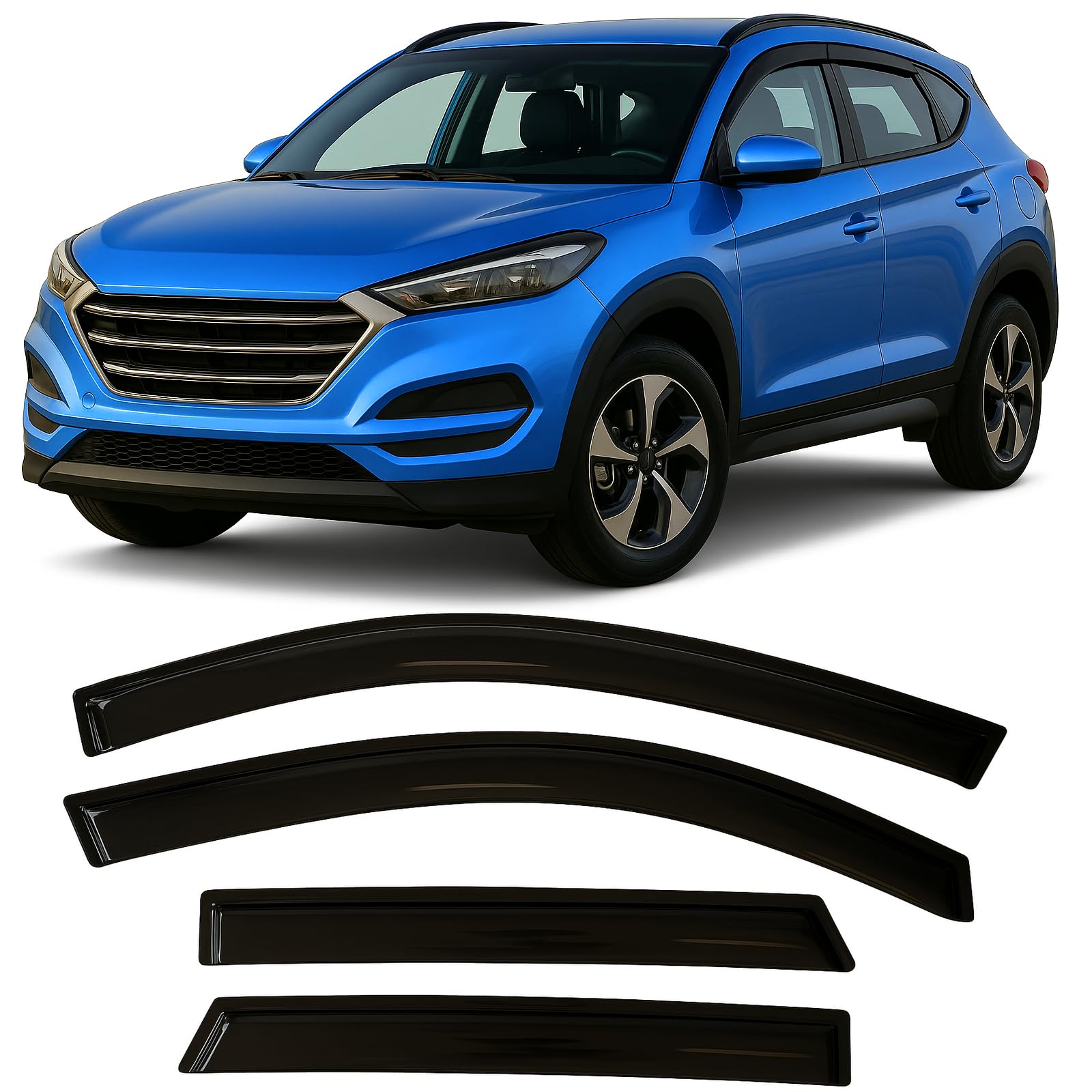 2016-2021 Tape-On Rain Guards For Hyundai Tucson Side Window Deflector Visors Sel Value Limited Sport Ultimate Se Durable Tinted