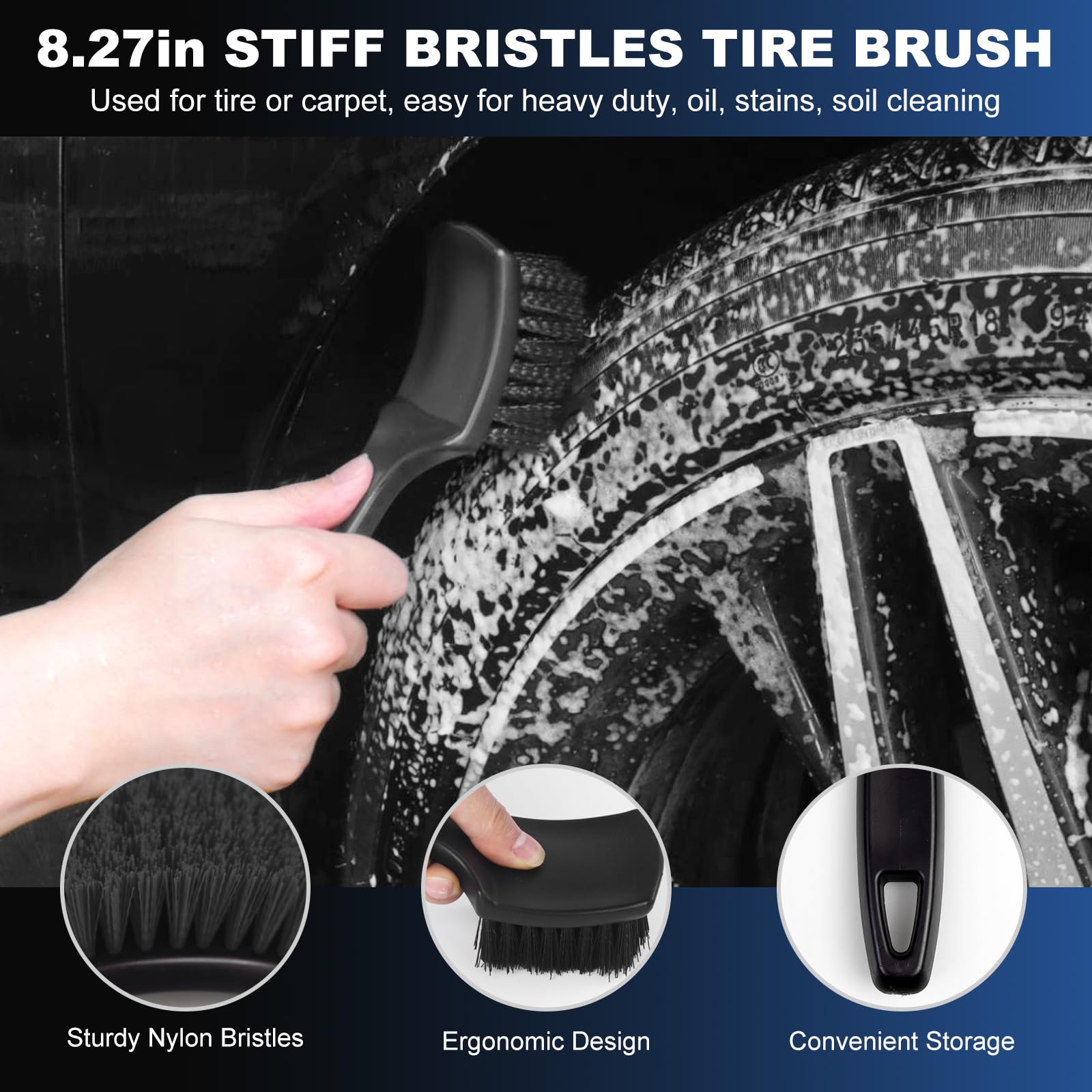 Car Wheel & Tire Brush Set, Wheel Cleaner Brush, Soft & Stiff Bristle Cleaning Brush, Wheel Brushes for Cleaning Wheels, Rim Bru