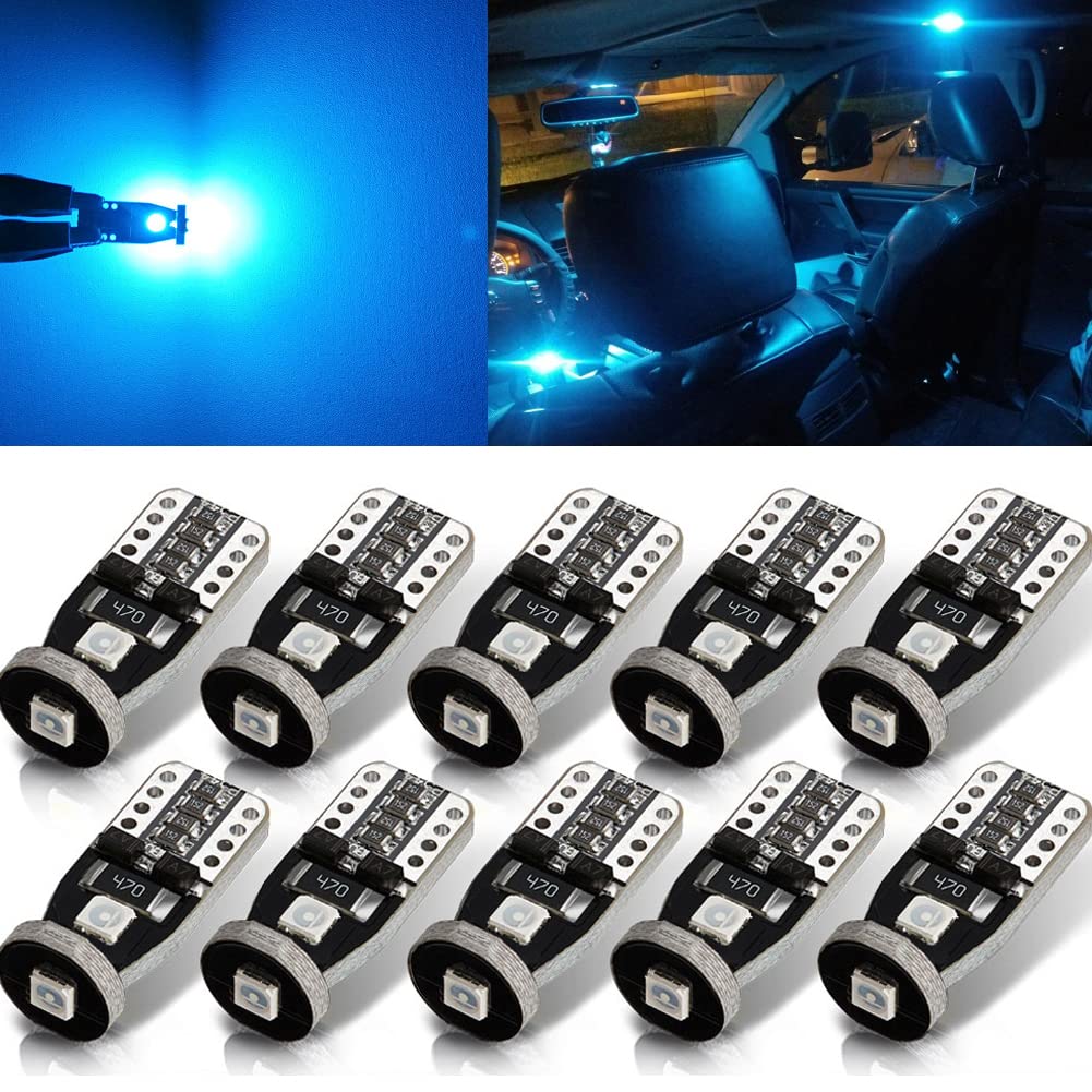 Autogine 10Pcs Error Free 194 168 175 2825 W5W T10 Led Bulbs Ice Blue Super Bright 3030 Chipset For Interior Dome Map Door Court