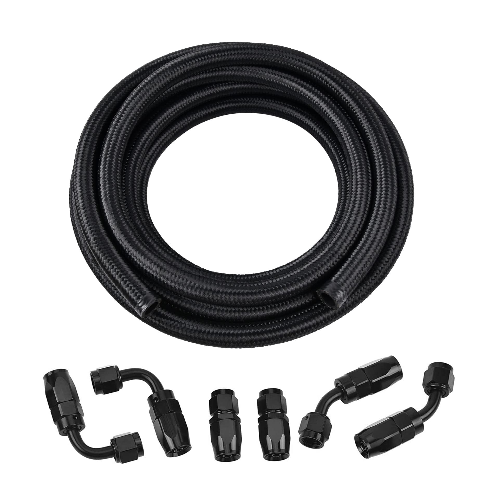Evil Energy 8An Fuel Line Kit, 8An Nylon Braided Fuel Line Hose Fitting Kit Cpe 12Ft Black
