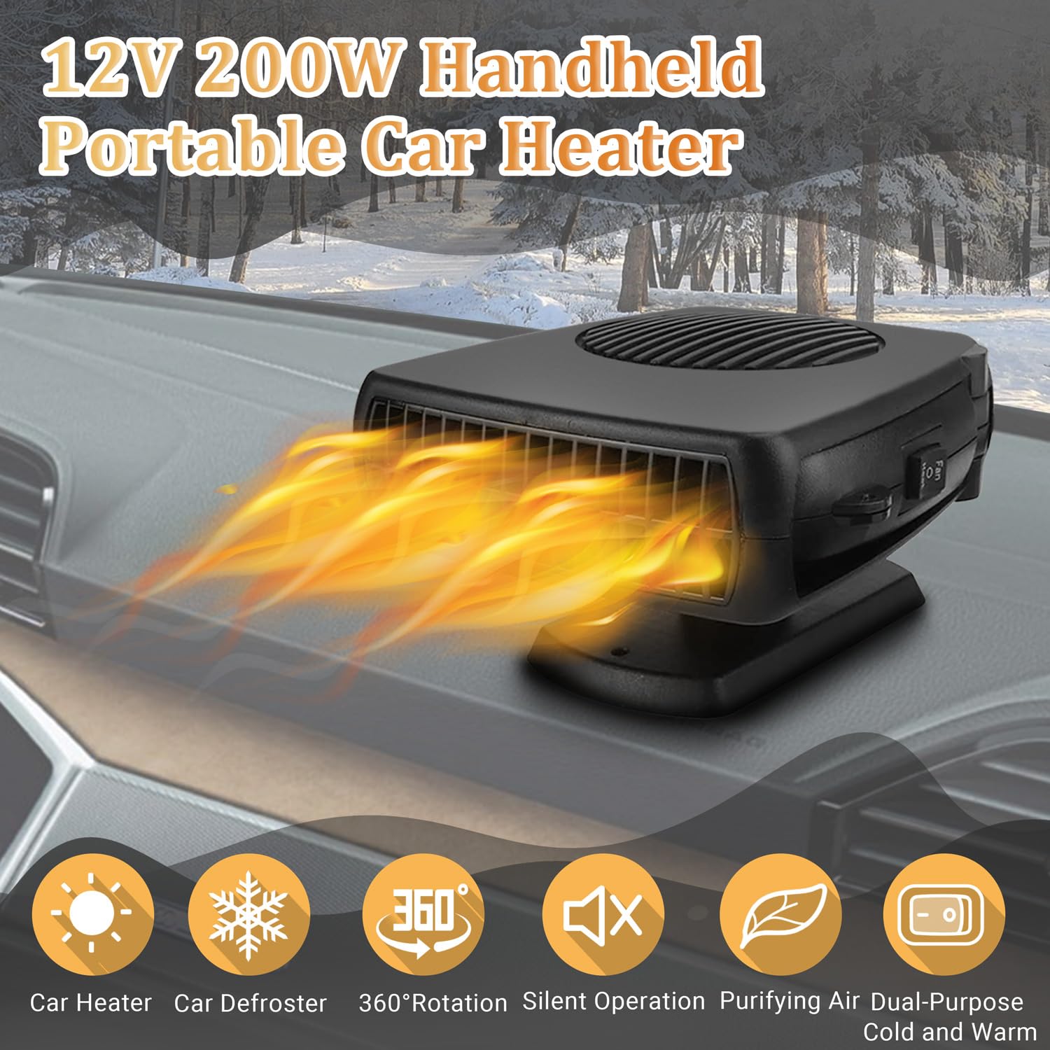 Car Heater,12V 200W Portable Windshield Defroster With Heating/Cooling Fan And Plug In Cigarette Lighter Fast Heating Defrost De