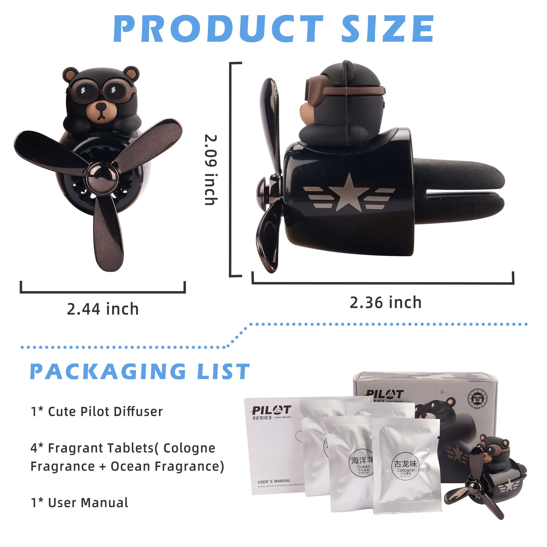 Jimtyee Car Air Freshener Cute Cartoon Bear Pilot Car Diffuser Rotating Propeller Automotive Air Outlet Fan Creative Car Perfume