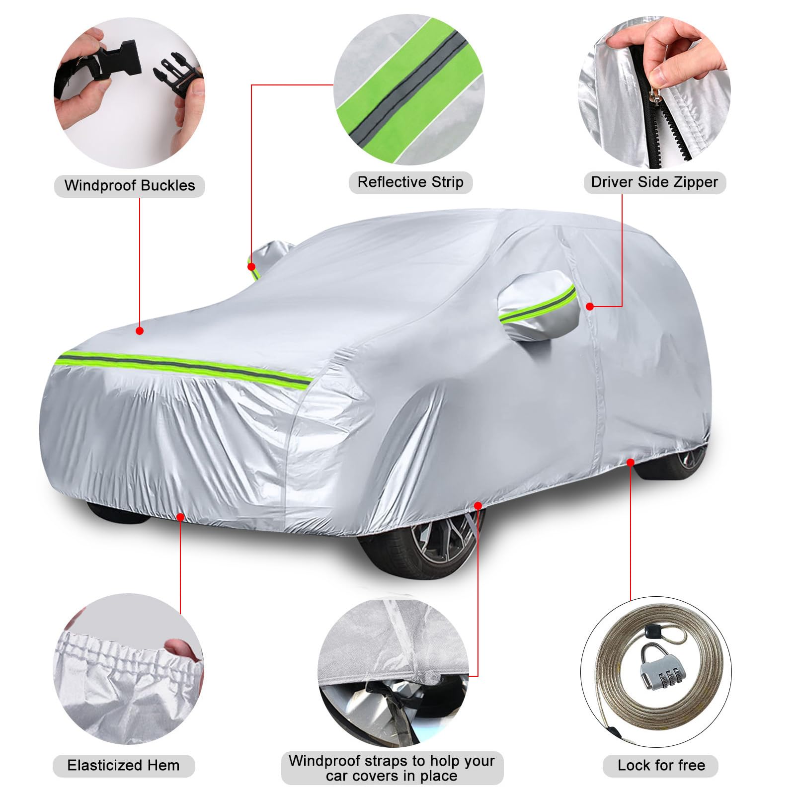 Waterproof Car Covers Replace For 2012-2025 Audi Q3, 6 Layers Silver All Weather Custom-Fit Car Cover With Zipper Door & Windpro