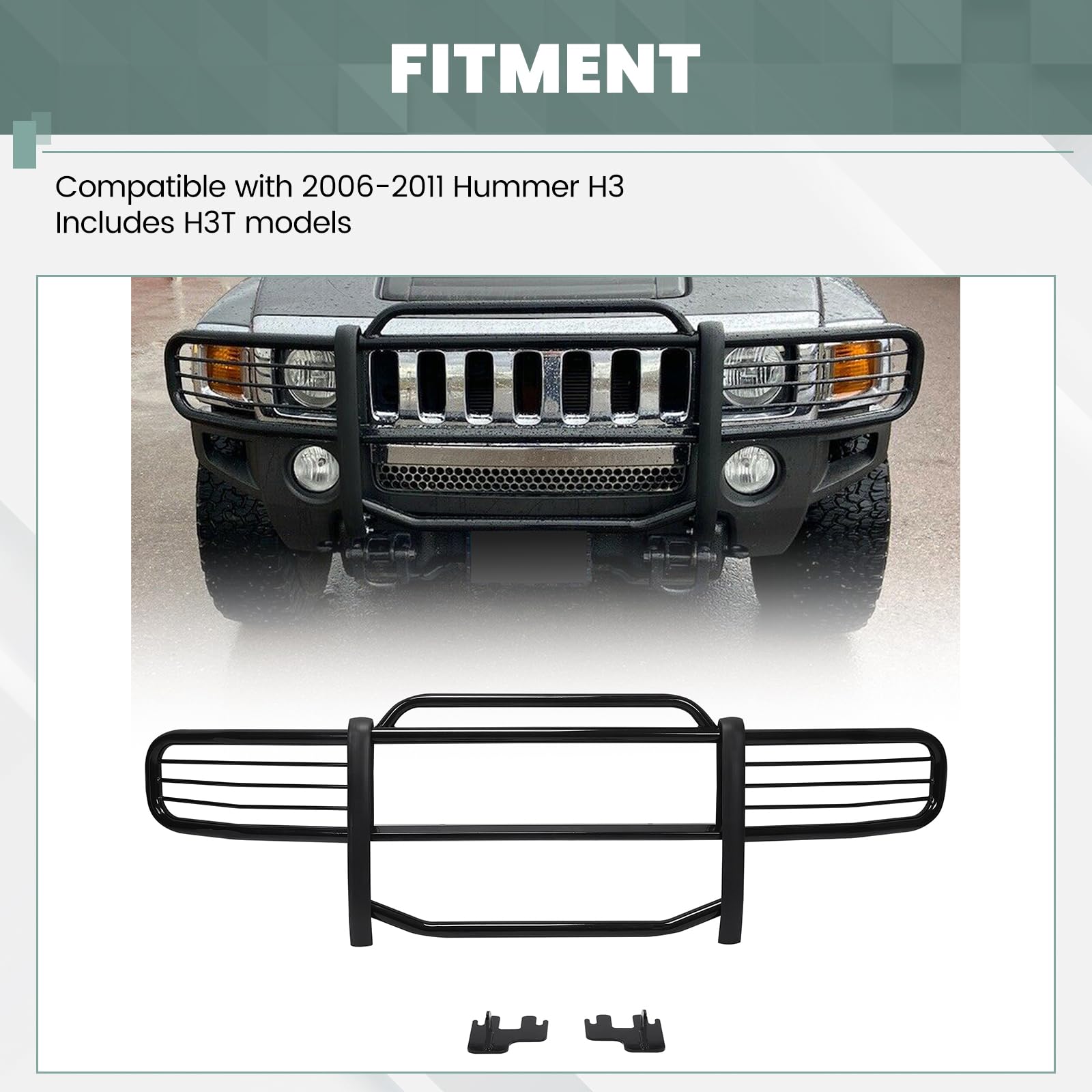 HECASA Brush Guards Compatible with 2006-2011 Hummer H3 H3T Models Grill Grille Guards Bull Bar Steel Black Power Coated