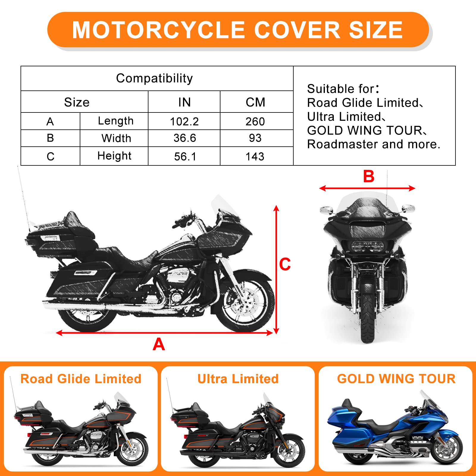 Waterproof Motorcycle Cover Replace for Harley Davidson Touring Road Glide Limited/Ultra Limited with Anti-Theft Lock Hole for O