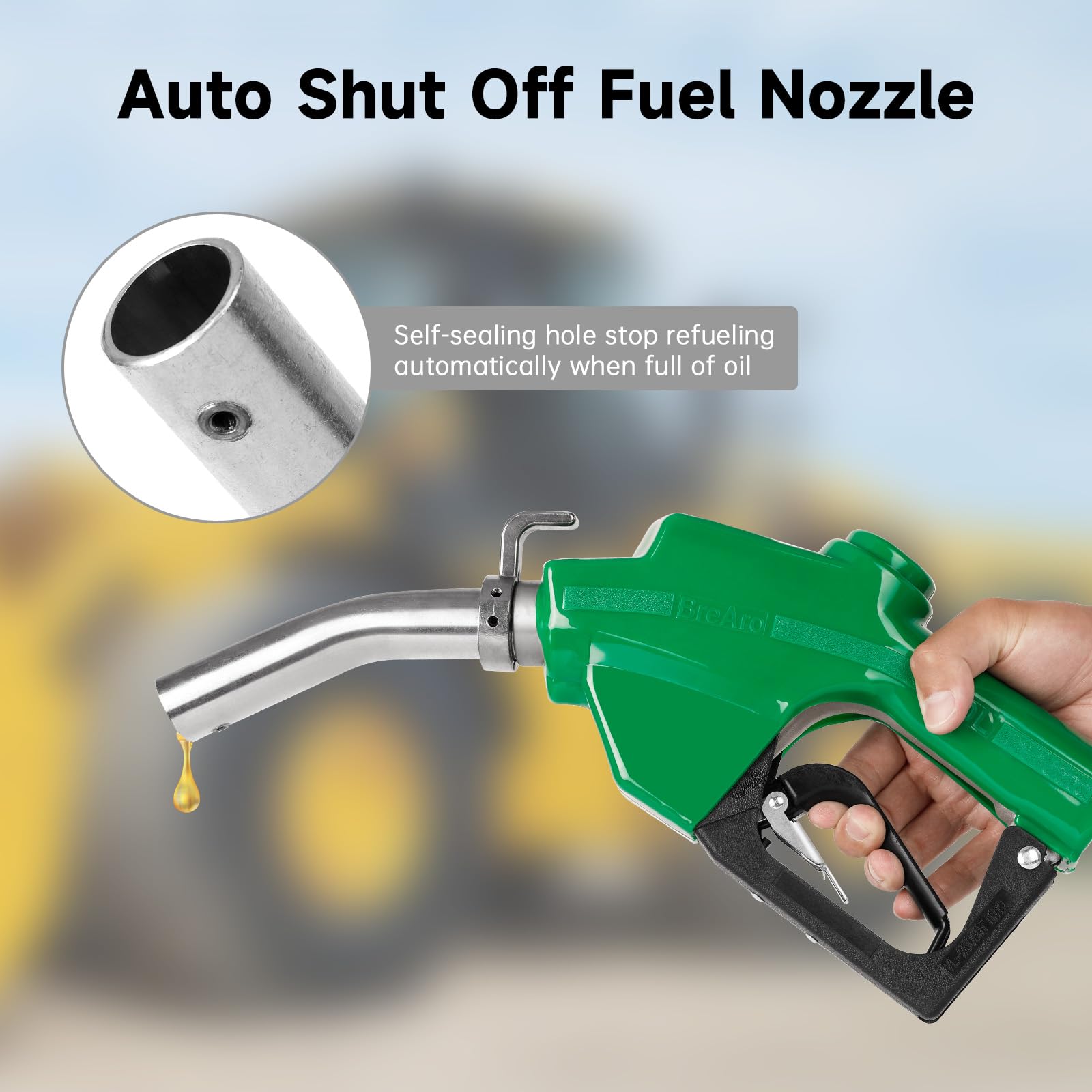 1 Inch Fuel Nozzle Auto Shut Off Fuel Transfer Nozzle Max Flow Rate 30Gpm With Aluminum Alloy Body, 3-Notch Hold Open Clip, And