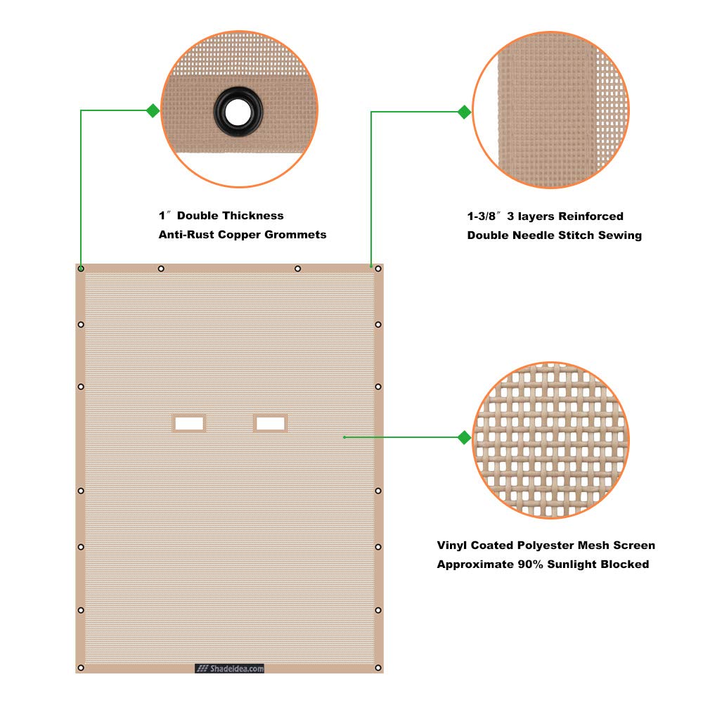 Shadeidea Sun Shade Top For Jeep Wrangler Top Sunshade Jl Unlimited (2018-2023) 4 Door Front And Rear-Tan Mesh Screen Sunshade J