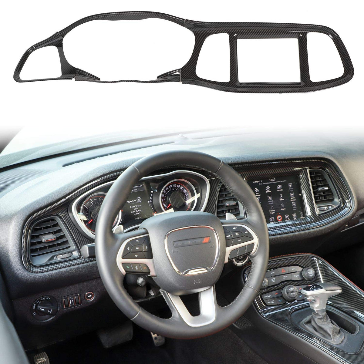 Voodonala For Challenger Abs Carbon Fiber Center Consoles Dash Board Dashboard Instrument Gauge Cluster Panel Protecter Cover Tr