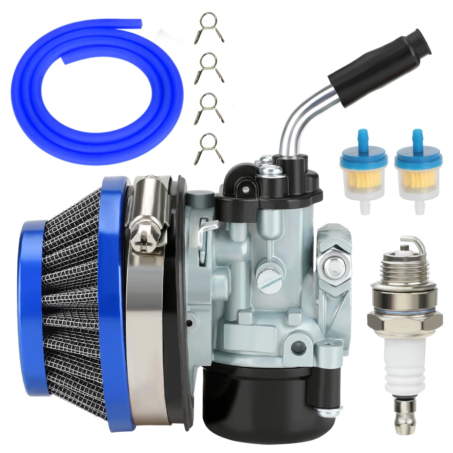 Yoxufa 2 Stroke 80Cc Engine Racing Carburetor Air Filter Kit For 100Cc 49Cc 50Cc 66Cc Engine Motorized Moto Bike Motorcycle Bicycle Gas Motor Chinese Scooter Moped Dirt Bike High Performance Parts