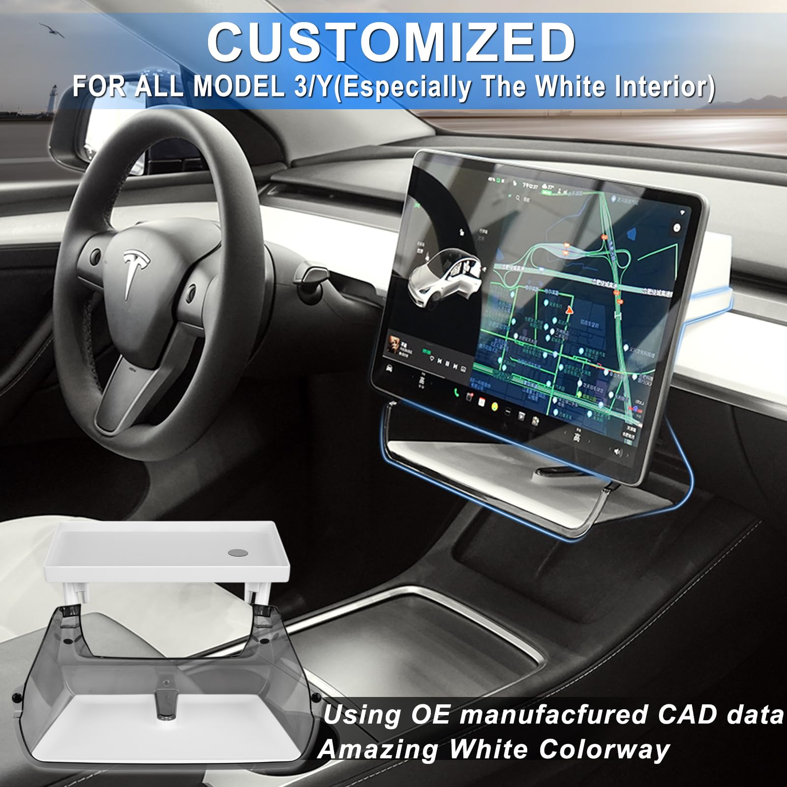 Klutchtech Telsa Model 3 Model Y Center Console Organizer Tray Magnetic Under Screen Storage Box Behind Screen Tray Dashboard Or