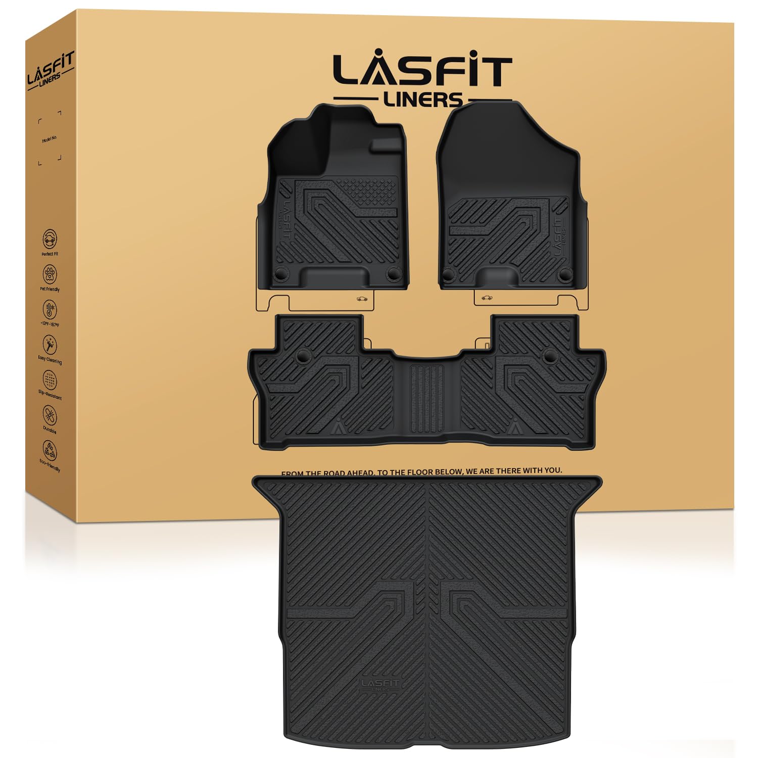 Lasfit Floor Mats And Trunk Mat For Honda Passport 2019 2020 2021 2022 2023 2024 2025, All Weather Tpe Custom Fit Car Floor Line