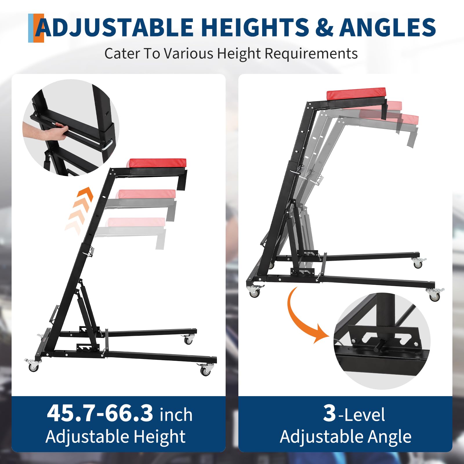 GarveeTech Foldable Topside Automotive Creeper, 45.7-66.3 Adjustable Height 400lbs Capacity Engine Creeper with Padded Deck